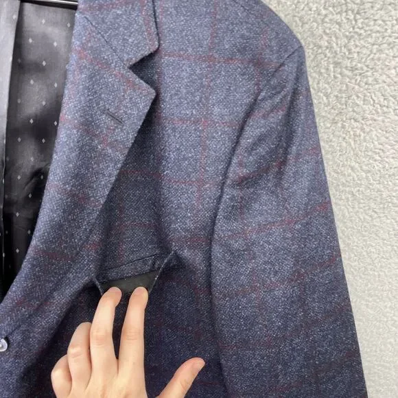 Hugo Boss Blazer Mens 46 R Super 110 Croatia 3 Button Blue Plaid Reda - Picture 3 of 16